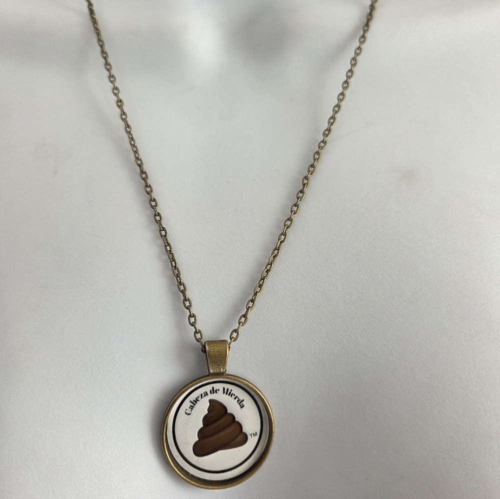 Bronze-Tone Round Pendant Necklace with Brown Graphic Charm